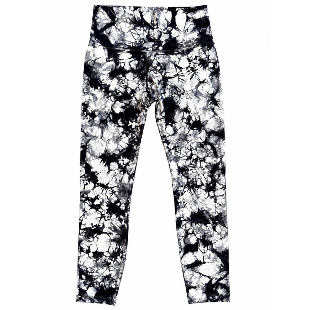 Lululemon Wunder Under Legging 4 Black White Tie Dye Marble Athleisure 23" Ankle